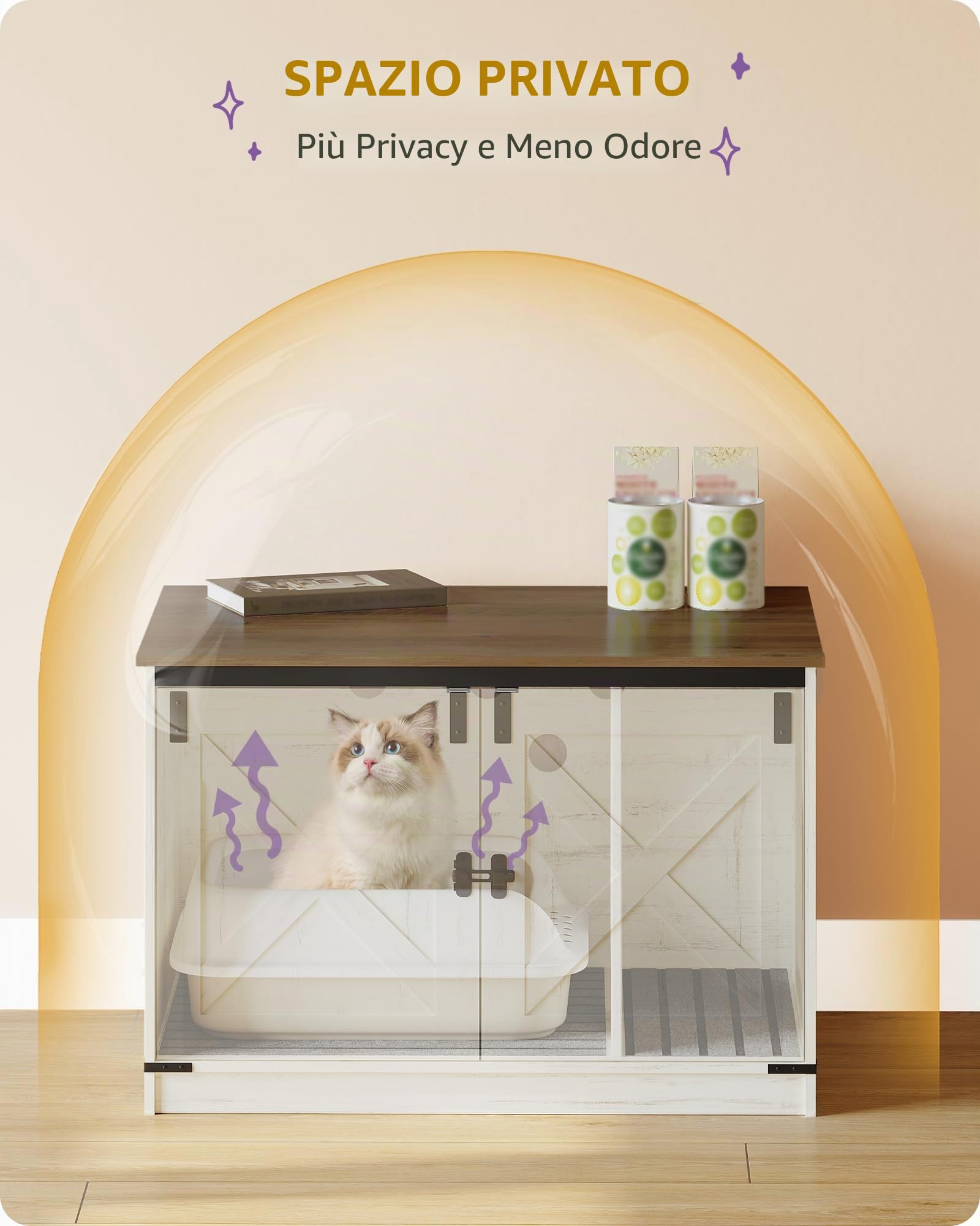 Hzuaneri Mobile Lettiera per Gatti,80cm Bianco Marrone,Divisorio Rimovibile | Mobile Moderno per Lettiera Nascosto con Divisorio Rimovibile, Casetta per Gattis, Cassetta per Gattis per Interno, CB86614X