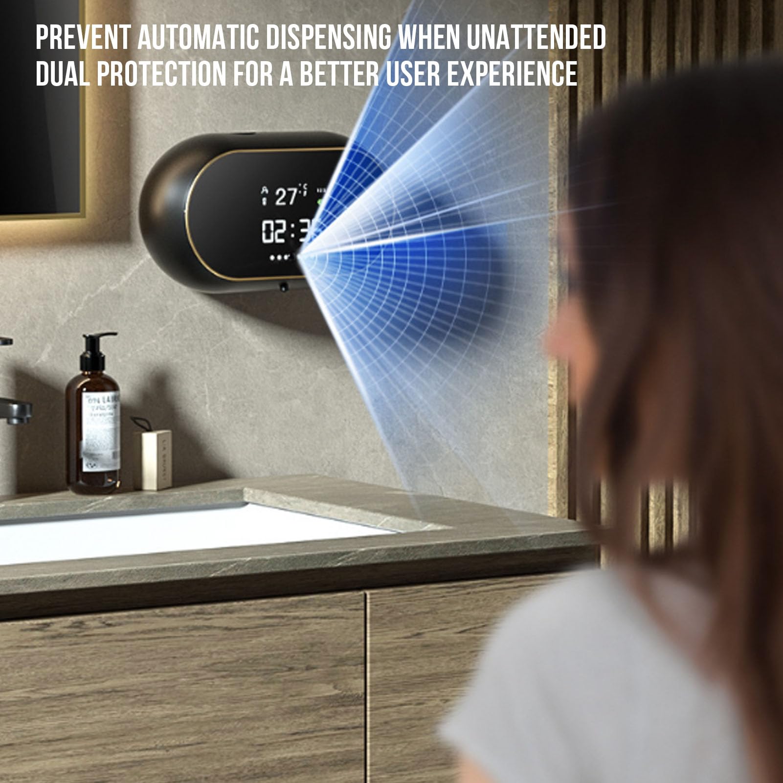 Fockety Dispenser Automatico di Sapone, Dispenser di Sapone Schiumogeno Touchless Ricaricabile a Parete, di per le Mani di Grande capacità con Display Digitale (BLACK)