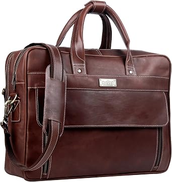Handmade Vintage Genuine Leather Briefcase for Men 17 Inch Laptop Computer Case Business Travel Work Messenger Cross Body Shoulder Bags, Brown Leather Bag for men