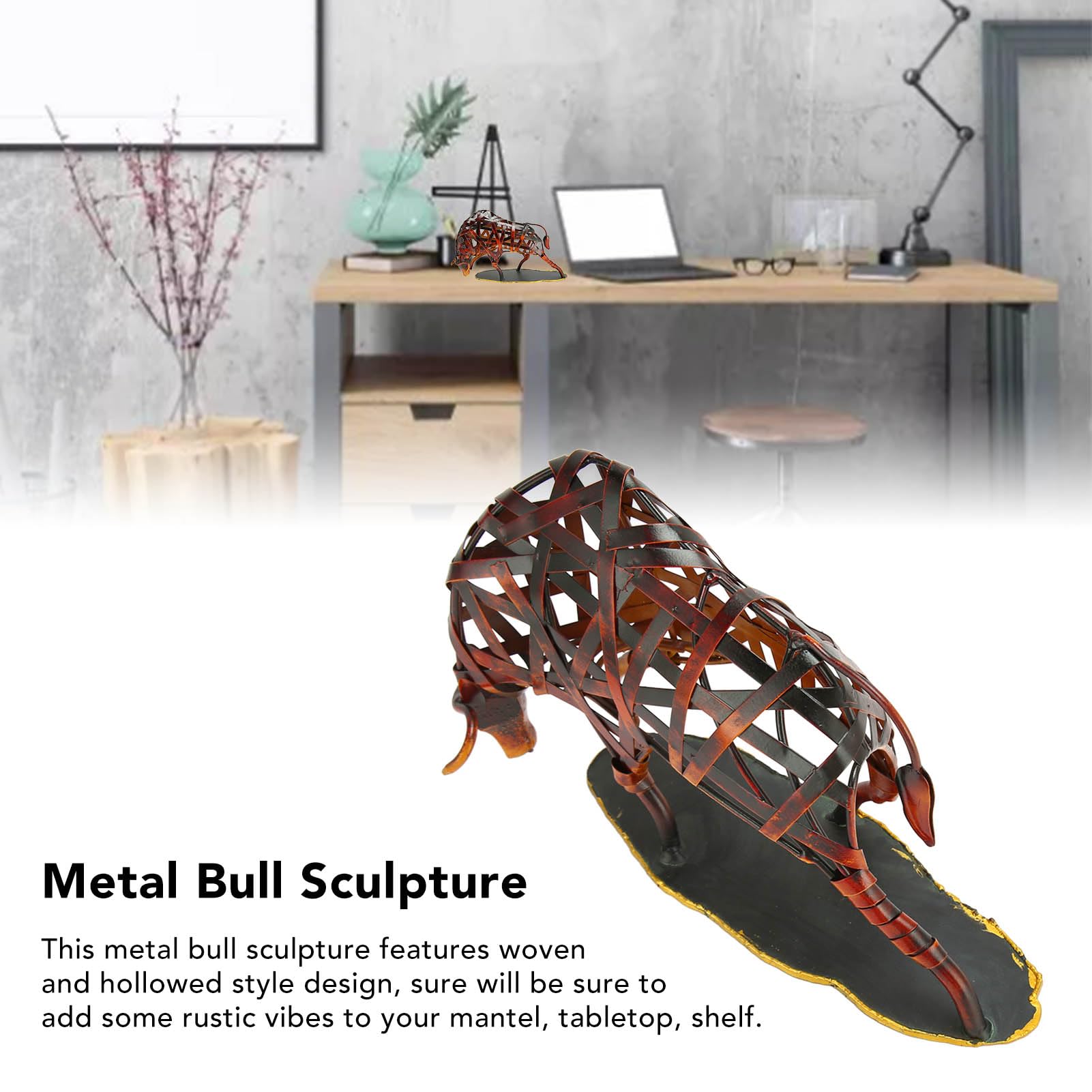 Stierfigur, 31,9 X 19,1 X 10,9 cm, Ausgehöhlte Retro Stierstatue aus Eisen, Dekorative Tierfigur für Heimbüro, Bücherregal, Schreibtisch, Wohnzimmer