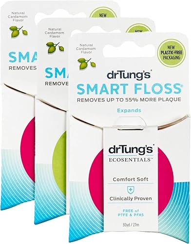 DrTung's Smart Floss - Hilo dental natural, sin PTFE y PFAS, suave con las encías, se expande y estira, hilo dental sin BPA, sabor natural a