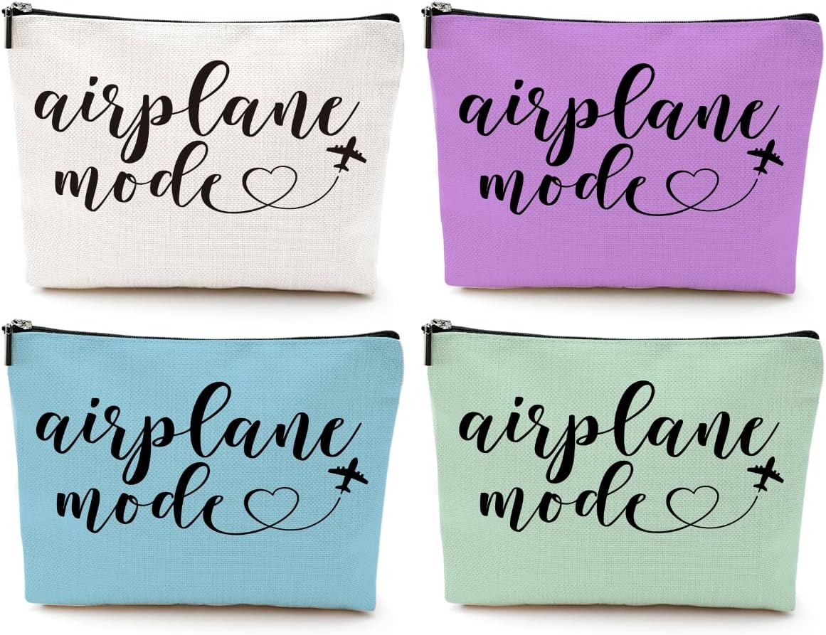 4PCS Funny Airplane Travel Gifts for Women Makeup Bag Travel Essentials Cosmetic Bag Traveling Toiletry Bags Flight Vacation Gifts for Girls Friend Travelers Girls Trip Birthday Mothers Day Friendship