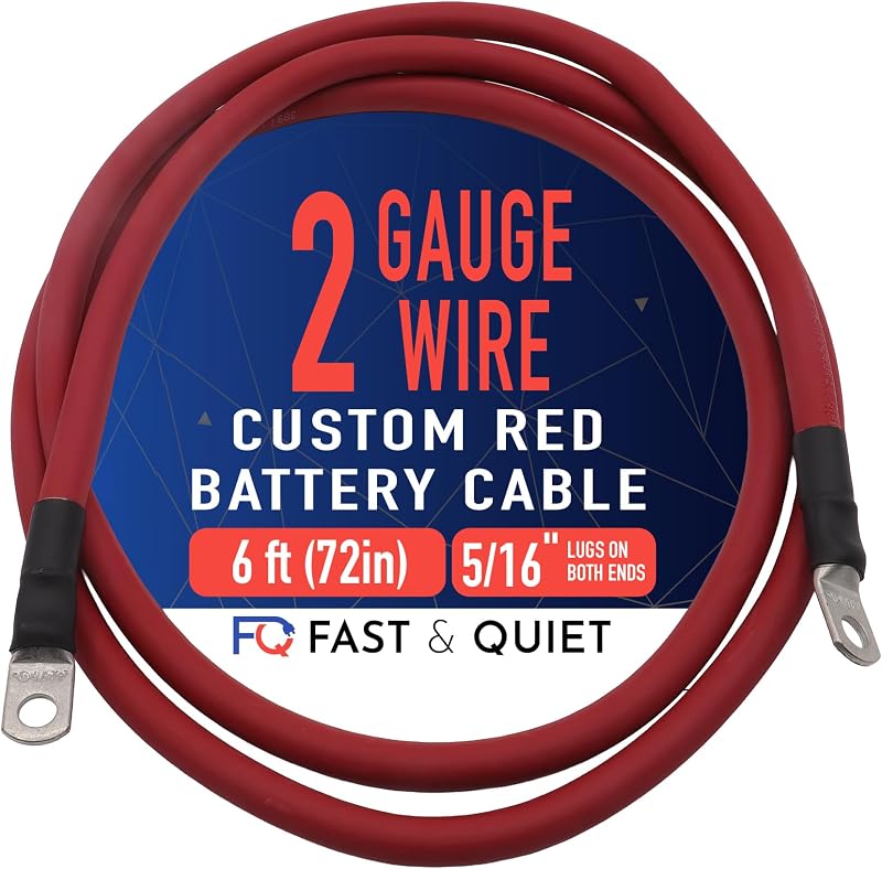 Cabo de bateria 2 AWG Fast & Quiet com terminais de cobre estanhado – fio vermelho, 1,83 m, 1 unidade