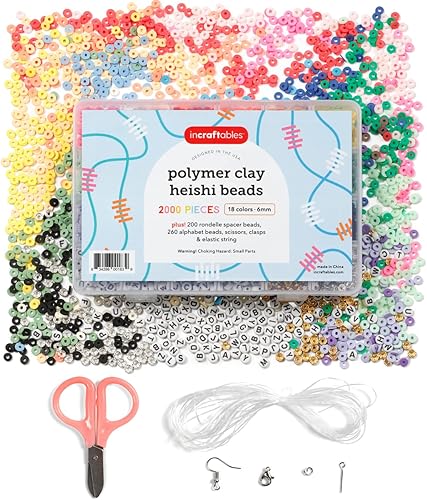 Incraftables Cuentas de arcilla de 0.236 in para hacer pulseras (2000 piezas) juego de 18 colores. Las mejores cuentas Heishi de arcilla polimérica