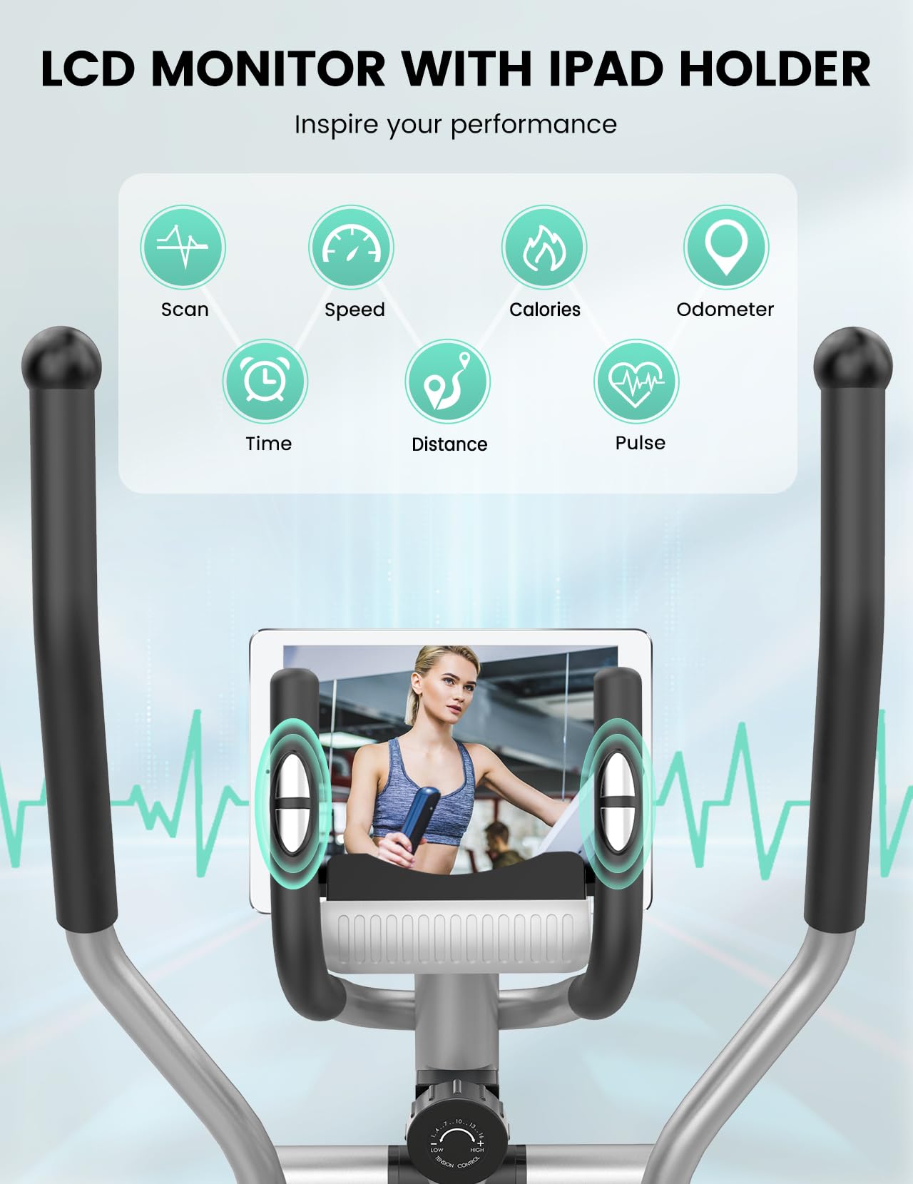 THERUN Velo Elliptique Maison, Vélo Elliptique Compact Ultra Silencieux avec Capteur de Pouls et Écran LCD, 16 Niveaux de Résistance Réglables, Entraînement Cardio pour Toute la Famille