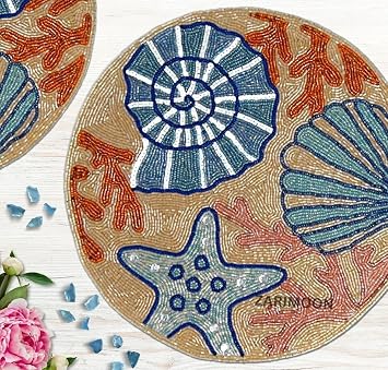 Set of 2 Handmade Beaded placemat, sea Animal placemat, Table Decoration, Gift for her, Centerpiece, Charger Plate, Table mat ZARIMOON