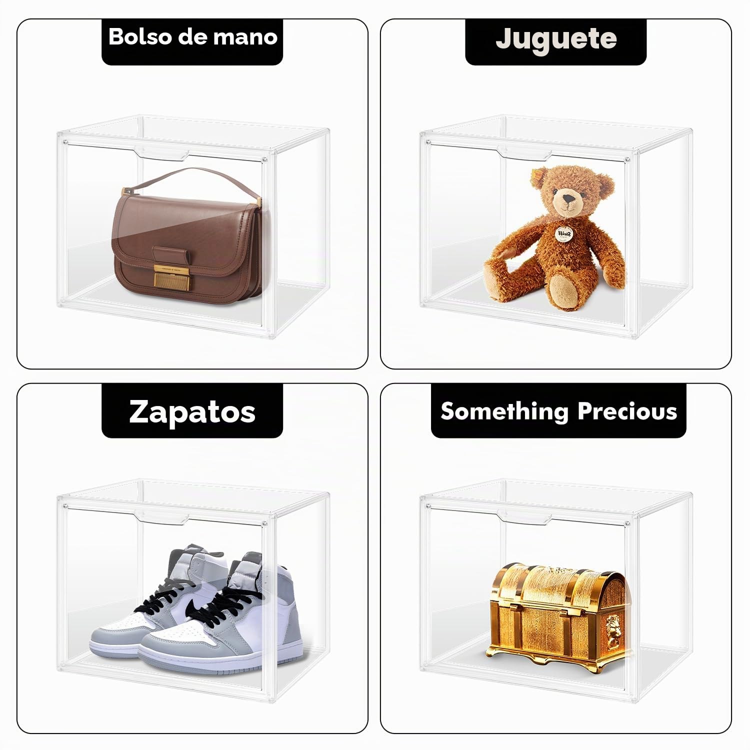 Paquete de 2 Cajas de Almacenamiento de acrílico Transparente con Placa divisora, Vitrina acrílica con Puerta magnética, para Bolso, Bolso, Zapatos, cosméticos, a Prueba de Polvo (XL)