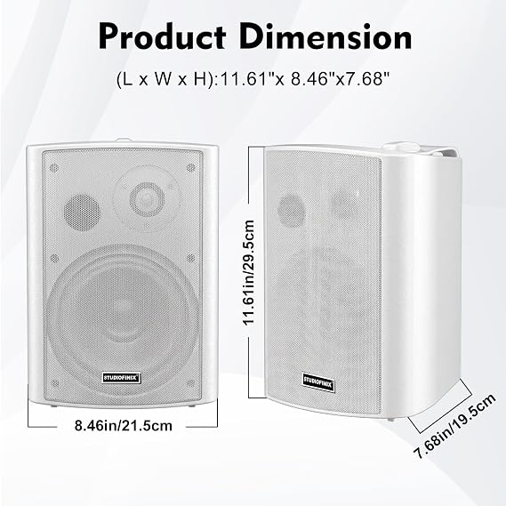 STUDIOFINIX 6.5 Inch 400W Indoor/Outdoor Bluetooth 5.1 Waterproof Wall-Mounted Speakers, Wireless Multi-Speaker Sync with IR Remote, for Patio, Garage, Home, Backyard(601BLE,White,Pair)
