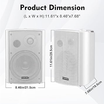 STUDIOFINIX 6.5 Inch 400W Indoor/Outdoor Bluetooth 5.1 Waterproof Wall-Mounted Speakers, Wireless Multi-Speaker Sync with IR Remote, for Patio, Garage, Home, Backyard(601BLE,White,Pair)