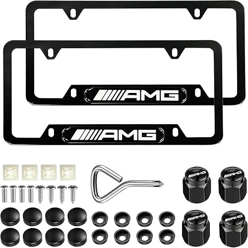 Miniatura 1 de 2PCS Black License Plate Frames for Mercedes Benz-AMG, Premium Aluminum Alloy Weather Proof License Plate Covers, Black Car License Plate Bracket