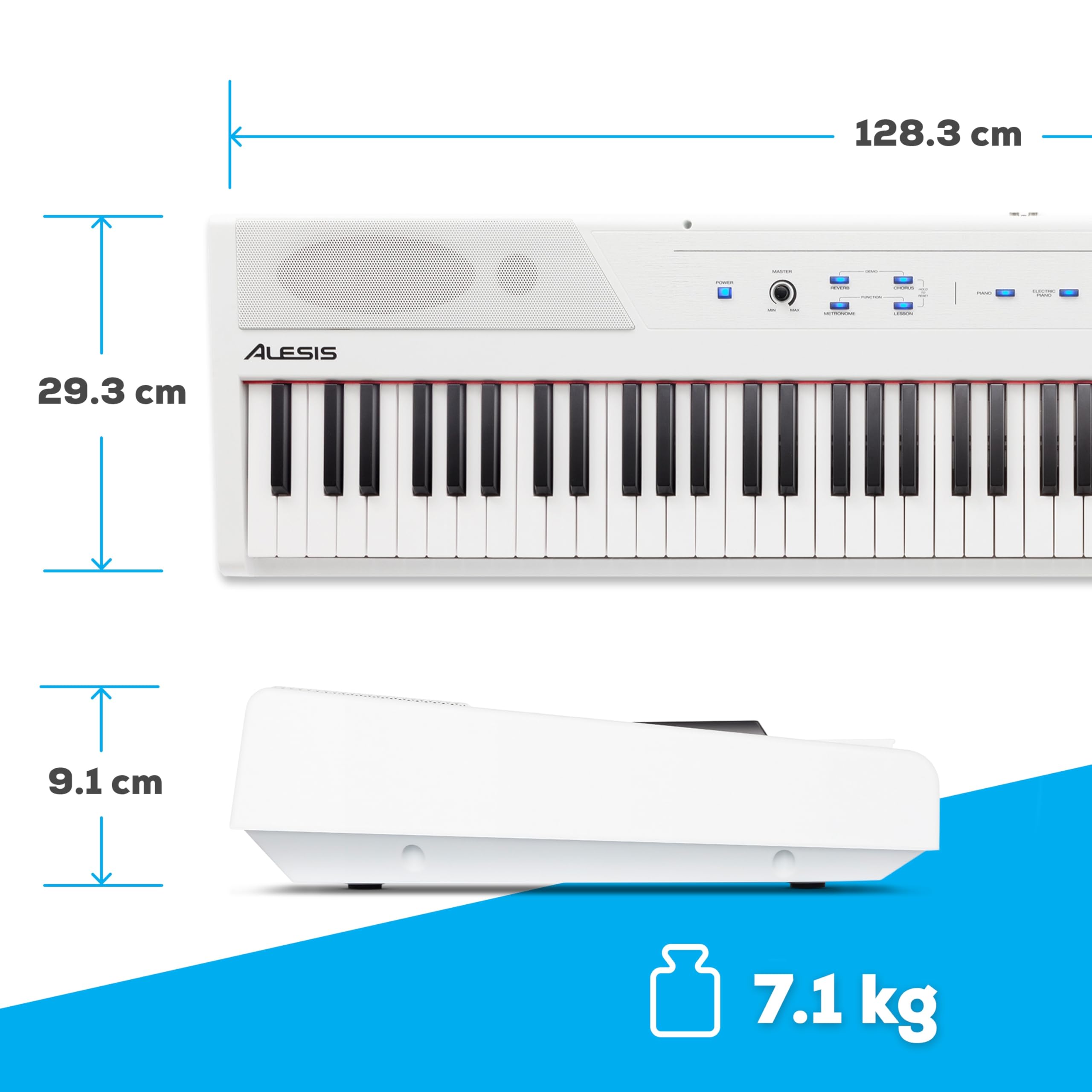 Alesis Recital - Pianoforte Digitale con 88 Tasti Semi Pesati, Casse Integrate, 5 Suoni e Lezioni, Bianco