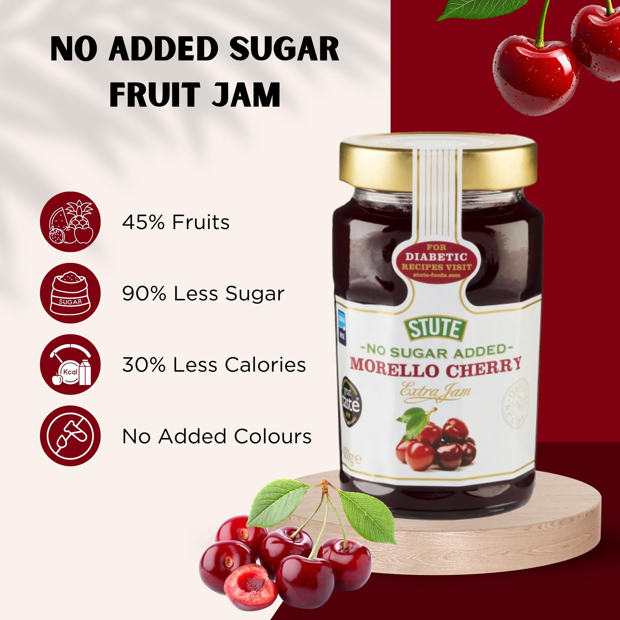 Amazon.com: Stute No Sugar Added Morello Cherry Jam 430g - 2 Pack