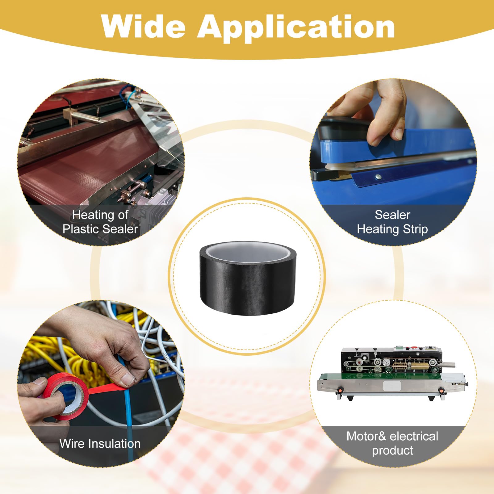PATIKIL Cinta De PTFE Para Altas Temperaturas 2 Pulgadas X 33 Pies Cinta Adhesiva De Fibra De Vidrio Revestida Con PTFE Para Máquinas Selladoras Aislamiento Negro