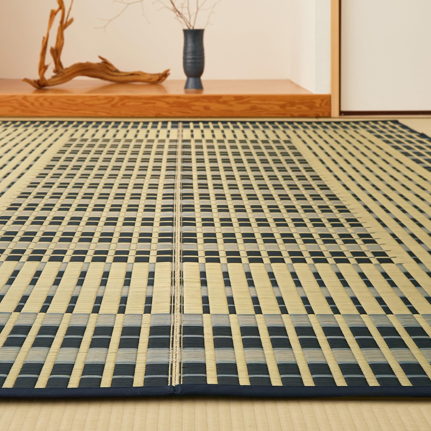 Amazon｜萩原 国産い草ラグ 裏貼り ブルー 約261×352cm 江戸間6畳 「築