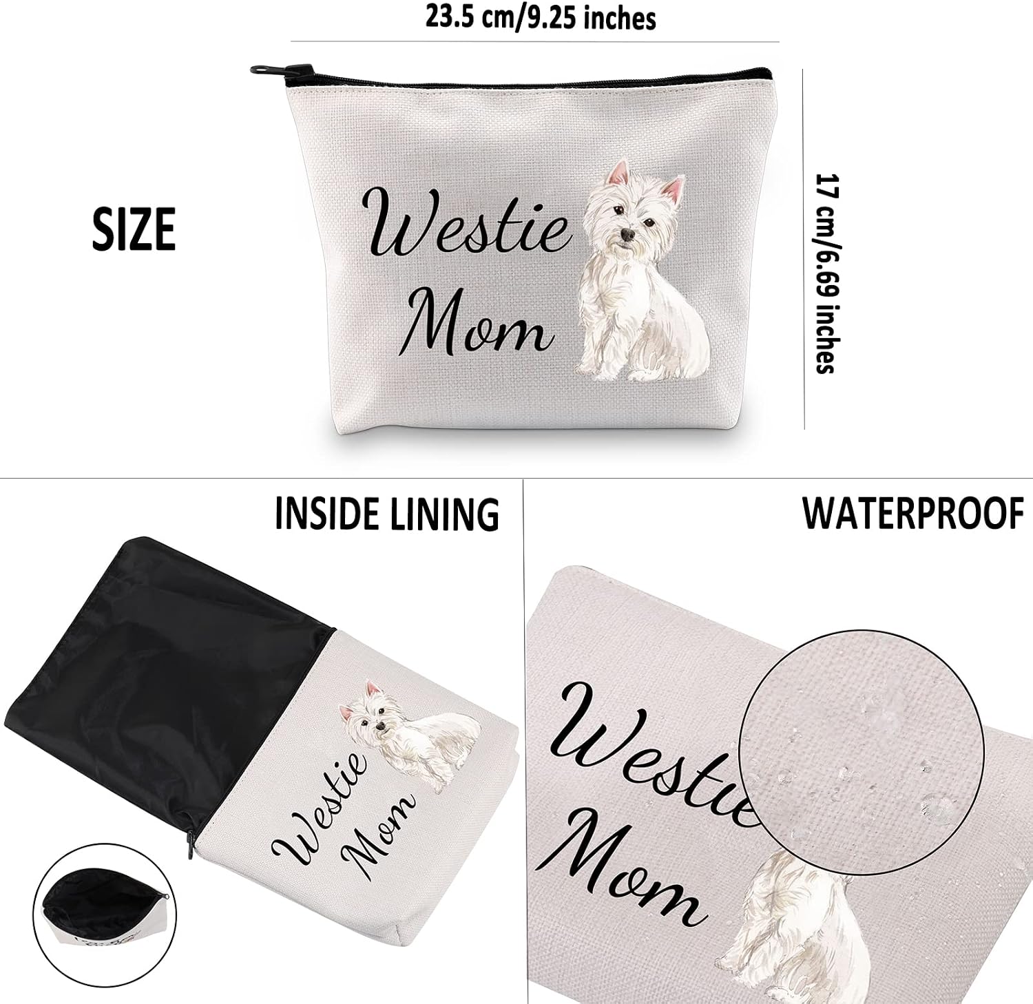 G2TUP Westie Lover Gift Westie Mom Makeup Bag West Highland Terrier Dog Owner Cosmetic Bag Dog Mom Pet Lover Gift Zipper Travel Bag (Westie Mom White Bag) image 3