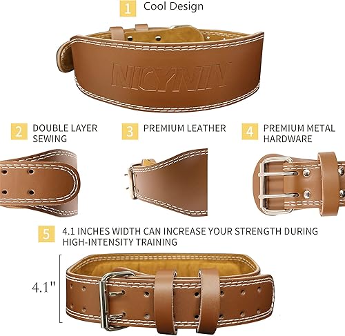 Miniatura 5 de Cinturón de cuero para levantamiento de pesas, cinturón de levantamiento de pesas de 4 pulgadas de ancho para hombres y mujeres, cinturones de