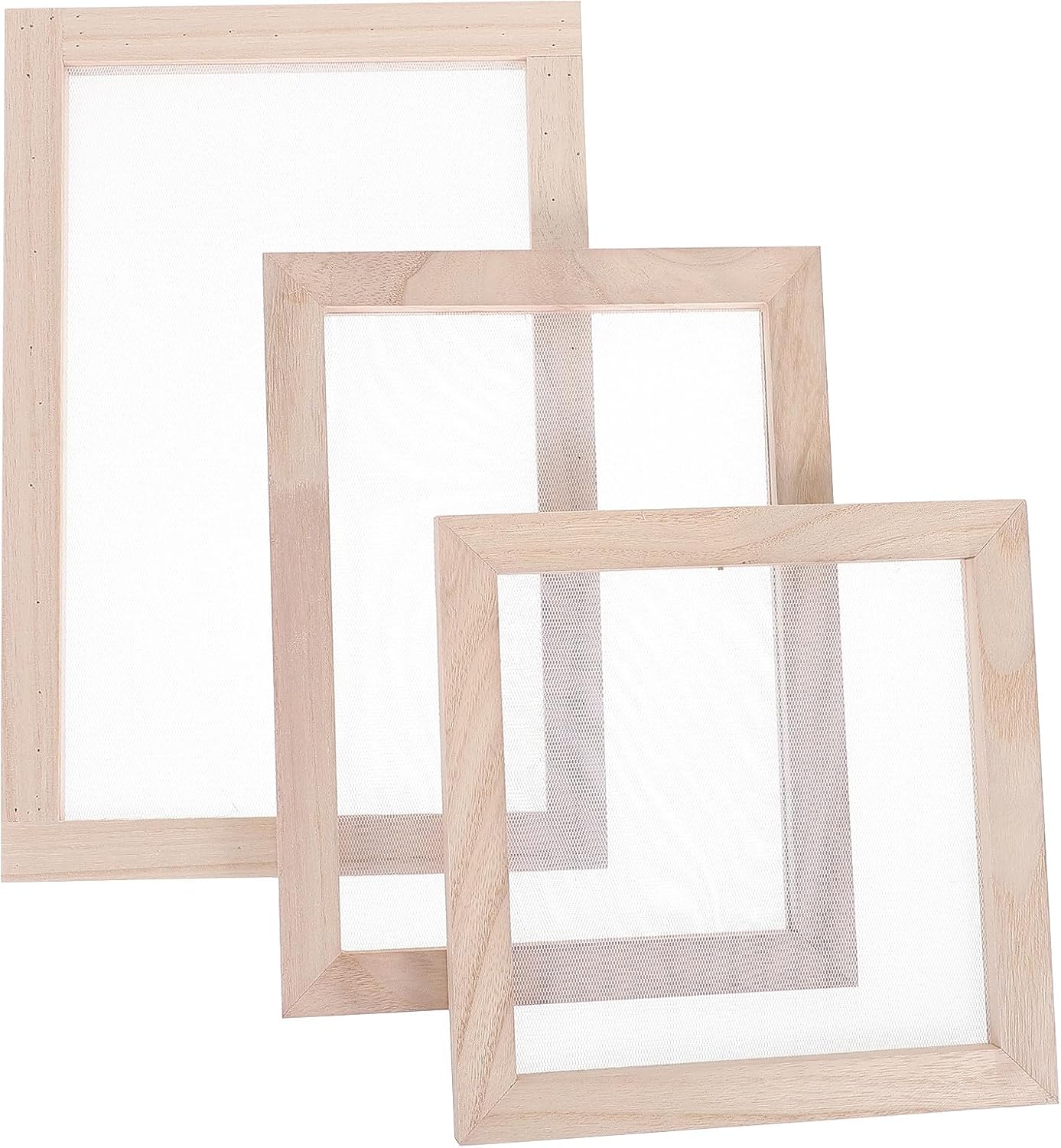 Operitacx 3pcs Wood Paper Making Screen, Papermaking Frame Mould and Deckle with Mesh, Paper Craft Supplies for Pressed Flowers Art School Activities, 3 Sizes