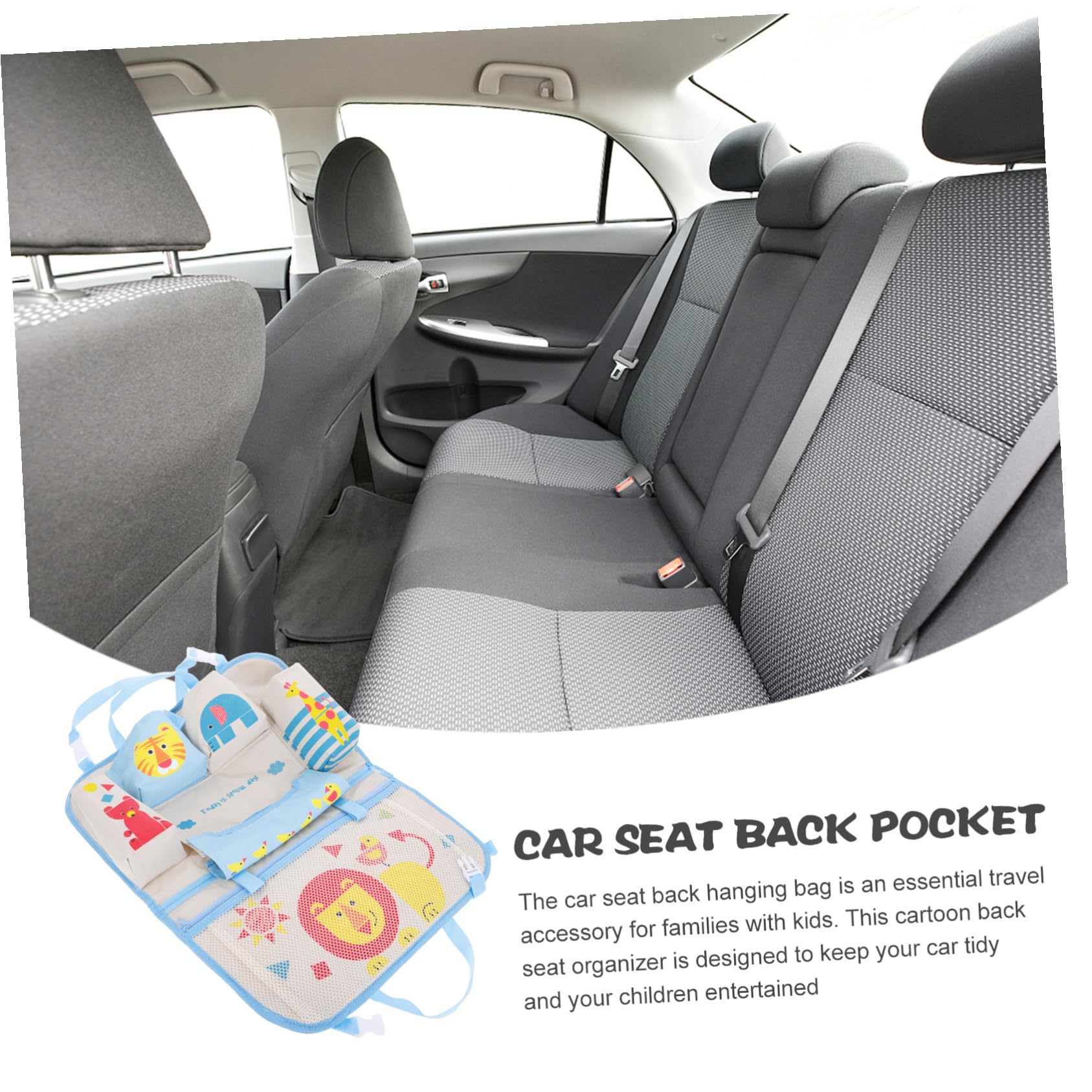 Bolsillo Trasero de Coche Organizador de Asiento con Bolsillos Portabotellas y Almacenamiento para Juguetes para Viajes Familia