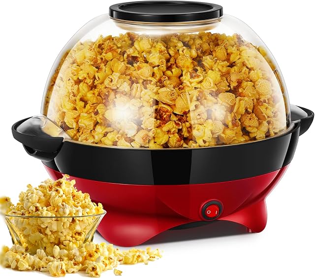 HOUSNAT Macchina Popcorn, 5,5L/180g, 800W Macchina per Popcorn - 2 Misurini | Aggiornata per la Casa, Olio Caldo con Rivestimento Antiaderente e Superficie Riscaldante Rimovibile, Silenziosa e Veloce