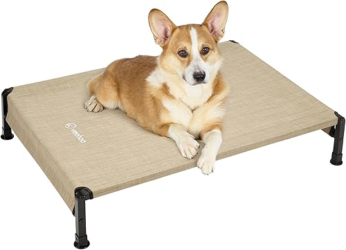 Veehoo CWC2433 - Cama fresca para perros para exteriores, cama elevada para mascotas con malla Teslin lavable y transpirable, pies de silicona