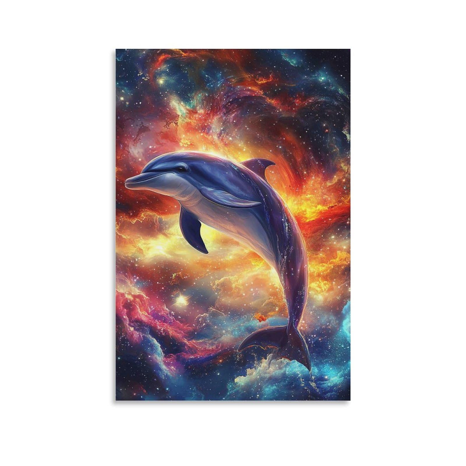 DHBANEIOK Dolphin in Space Nebula Poster Artwork Giclee Canvas Prints Modern Canvas Wall Art Picture Wall Hanging for Bedroom Living Room Decor 08x12inch(20x30cm)