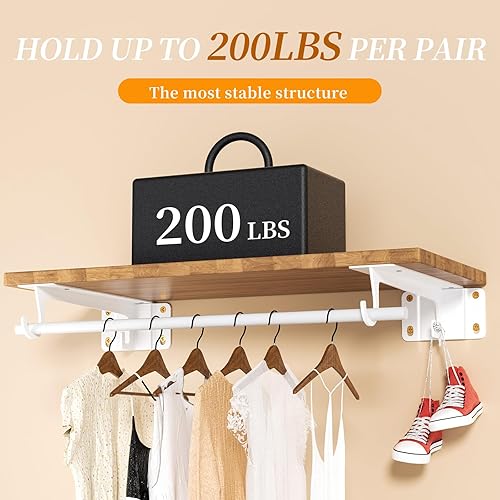 Vista 19 de Soporte para barra de armario resistente con ganchos, soportes de pared de 10 pulgadas, soporte de 400 libras para el hogar y la decoración