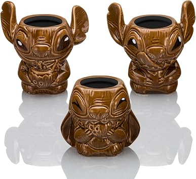 Geeki Tikis Disney Lilo & Stitch Eating Coconuts Ceramic Mini Muglets, Set of 3 | Party Cocktail Tumblers For Liquor and Beverages | Each Holds 3 Ounces