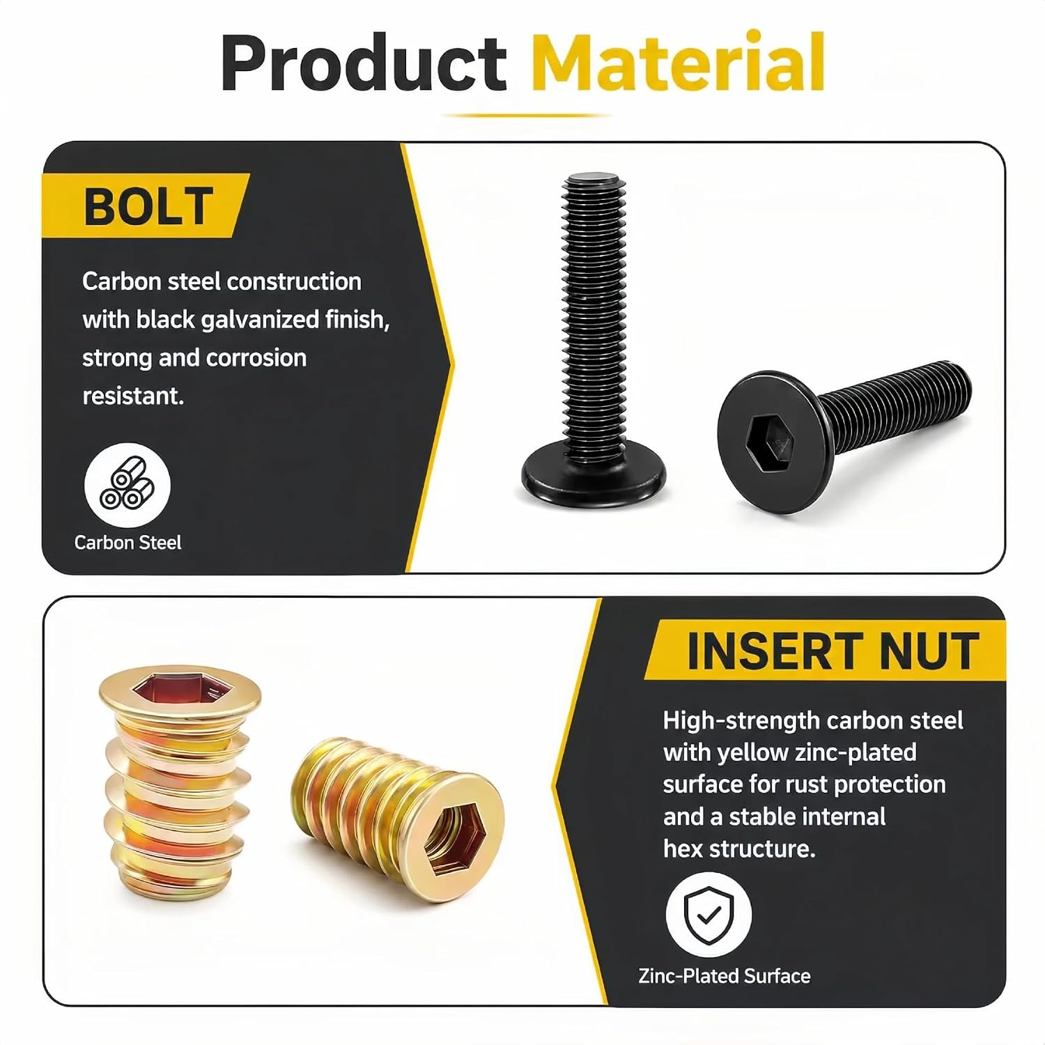 40PCS 1/4"-20x15mm Threaded Inserts for Wood with Bolts Kit