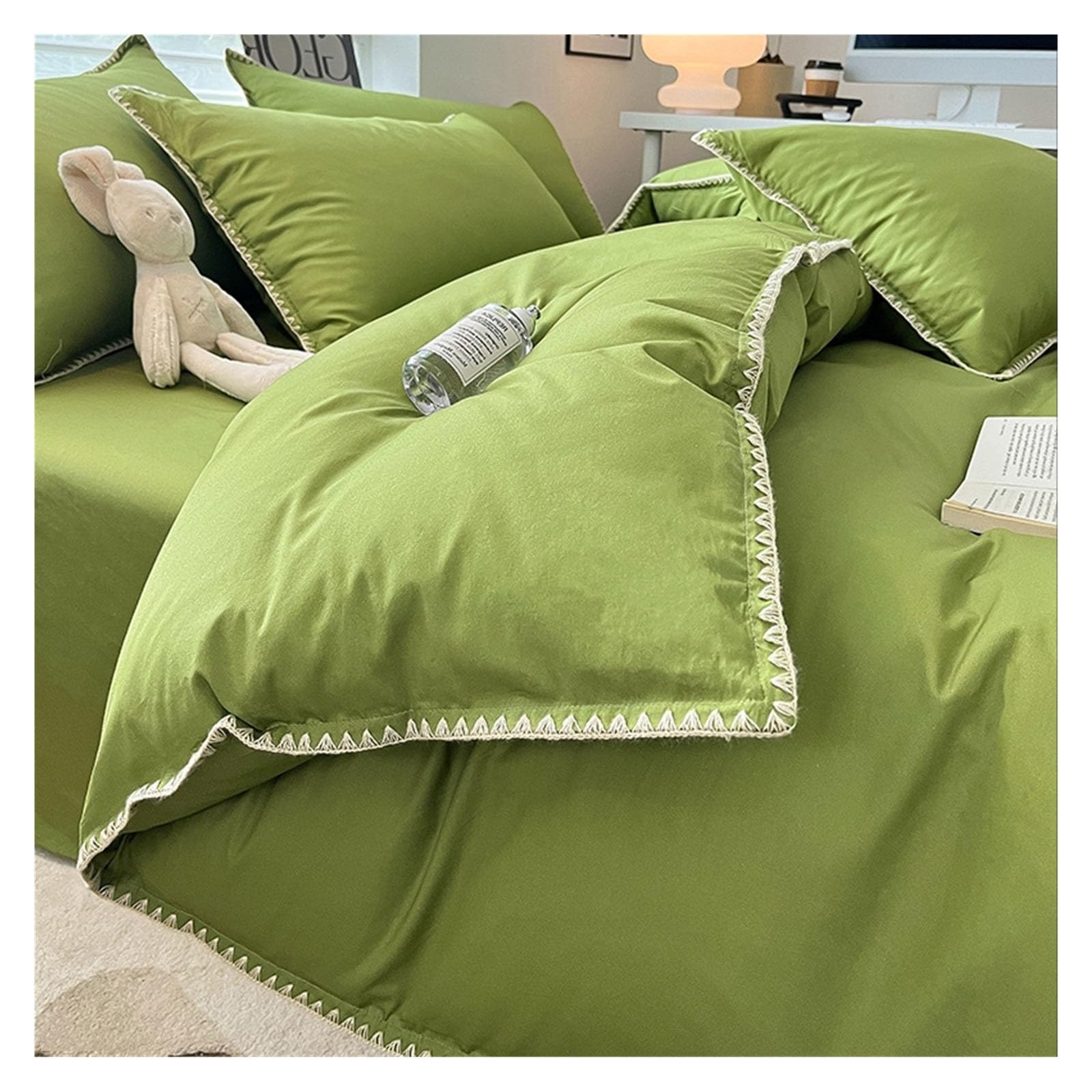 Housse de couette 100% coton avec bord de coque élégant pour parure de lit 4 pièces