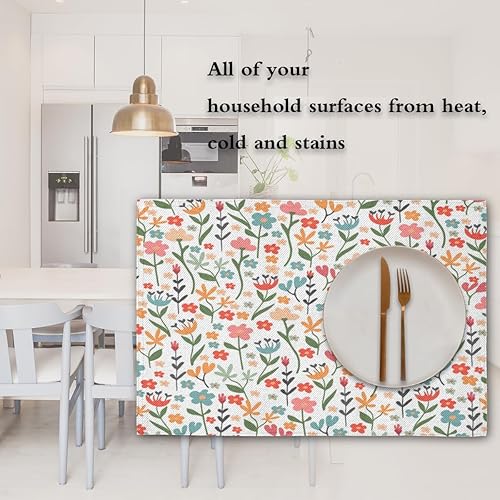 Miniatura 7 de Flowers Interesting Placemats Set of 4 Table Mats Washable Placemat Waterproof Place Mats for Party Home Dining Table Decor 18x12 in