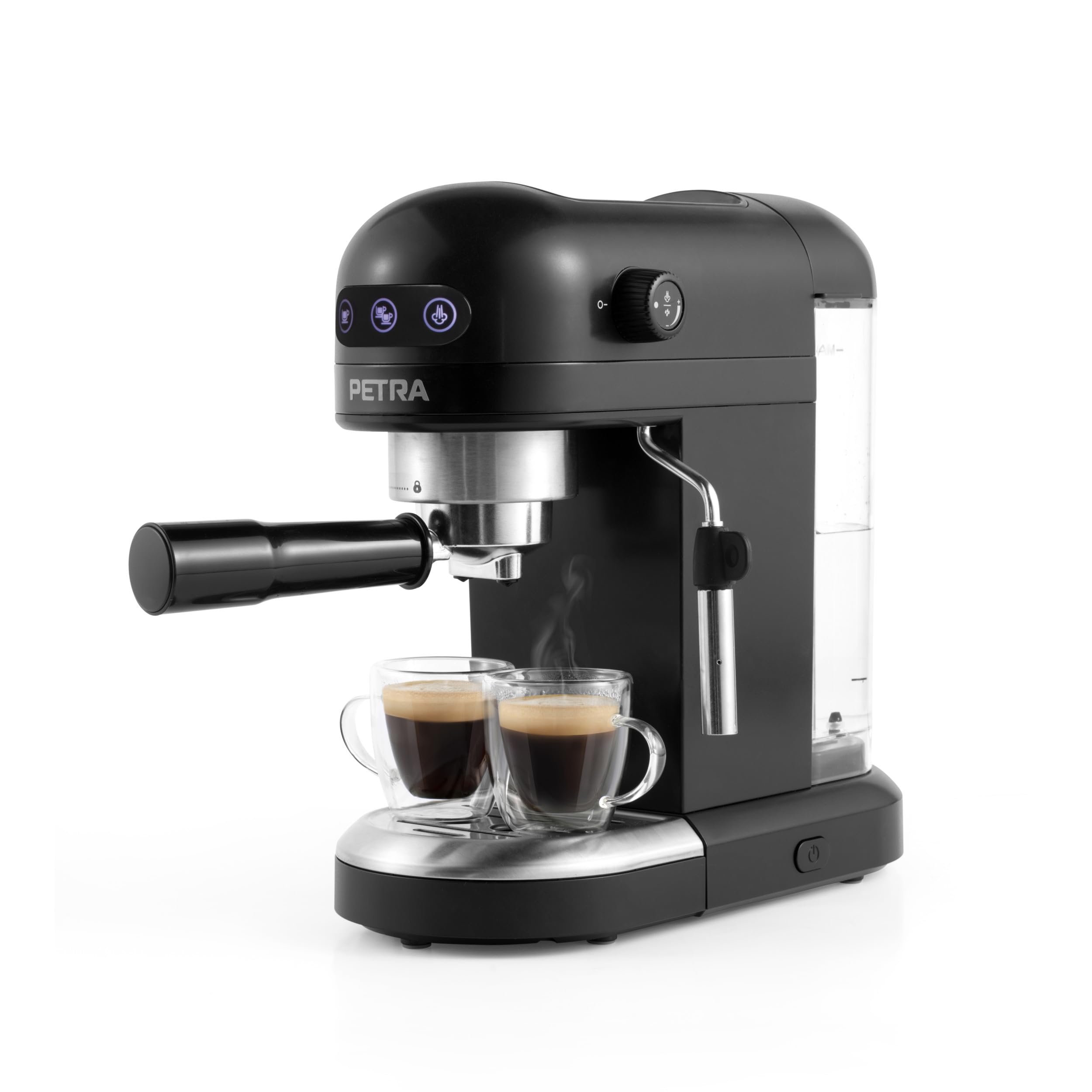 Petra Kaffeemaschine Barista, Espressomaschine mit Milchaufschäumer 1,4L, Kleine Kaffeemaschine mit 15 Bar, Siebträger Kaffeeautomat für Espresso & Cappuccino, 1465W, Schwarz