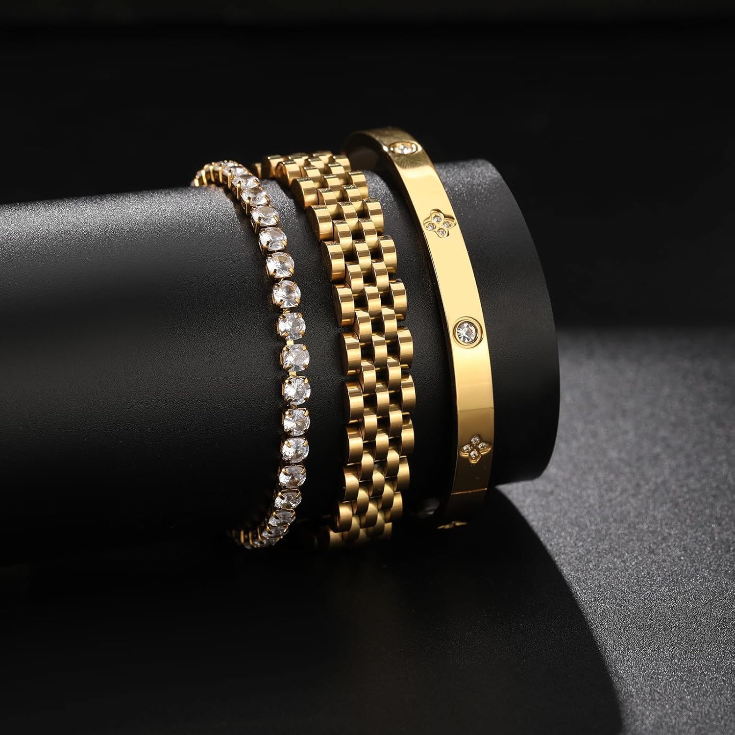 18K Gold Plated Bangle Bracelet Set for women,Cubic Zirconia Classic Stainless Steel Adjustable CZ Gold Tennis Love Bracelets Stack for women - Image 4