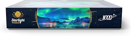 Miniatura 10 de MyPuzzle Aurora Borealis Over Sea Coast, Lights at Night. Northern Lights On Lofoten Islands, Noruega, rompecabezas prémium de 1000 piezas para