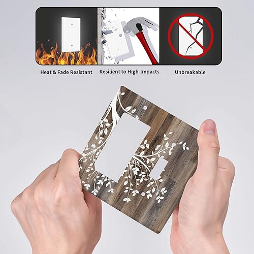 Miniatura 10 de Cubierta para interruptor de luz con estampado de árbol rústico, 1 banda, diseño de árbol de campo, placa frontal eléctrica para cocina, dormitorio,