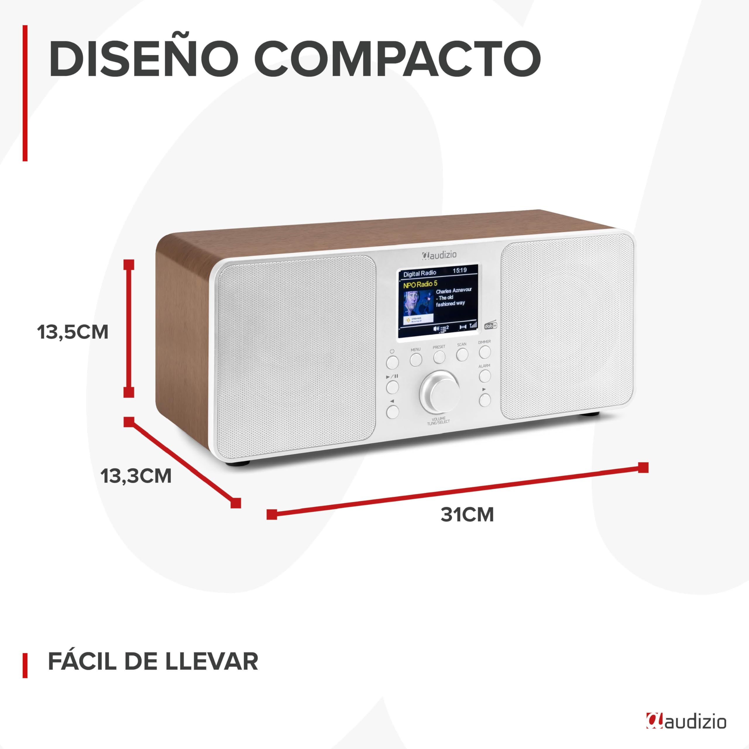 Audizio Genua Dab Radio Digital Dab con Bluetooth, Altavoz estéreo, Pantalla Color de 2,8", Radio FM, Mando a Distancia, Función Doble Alarma y Apagado, transmisión inalámbrica, en Color Blanco