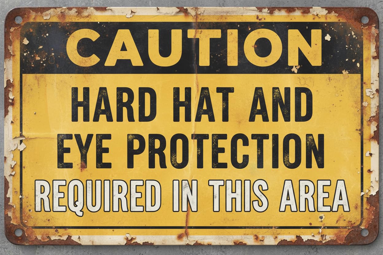 Wall Decor Osha Caution Sign: Hard Hat And Eye Protection Required Metal Sign 8x12Inch Clear Signage For S, Fences Vintage Signs Aluminum Plates Printed