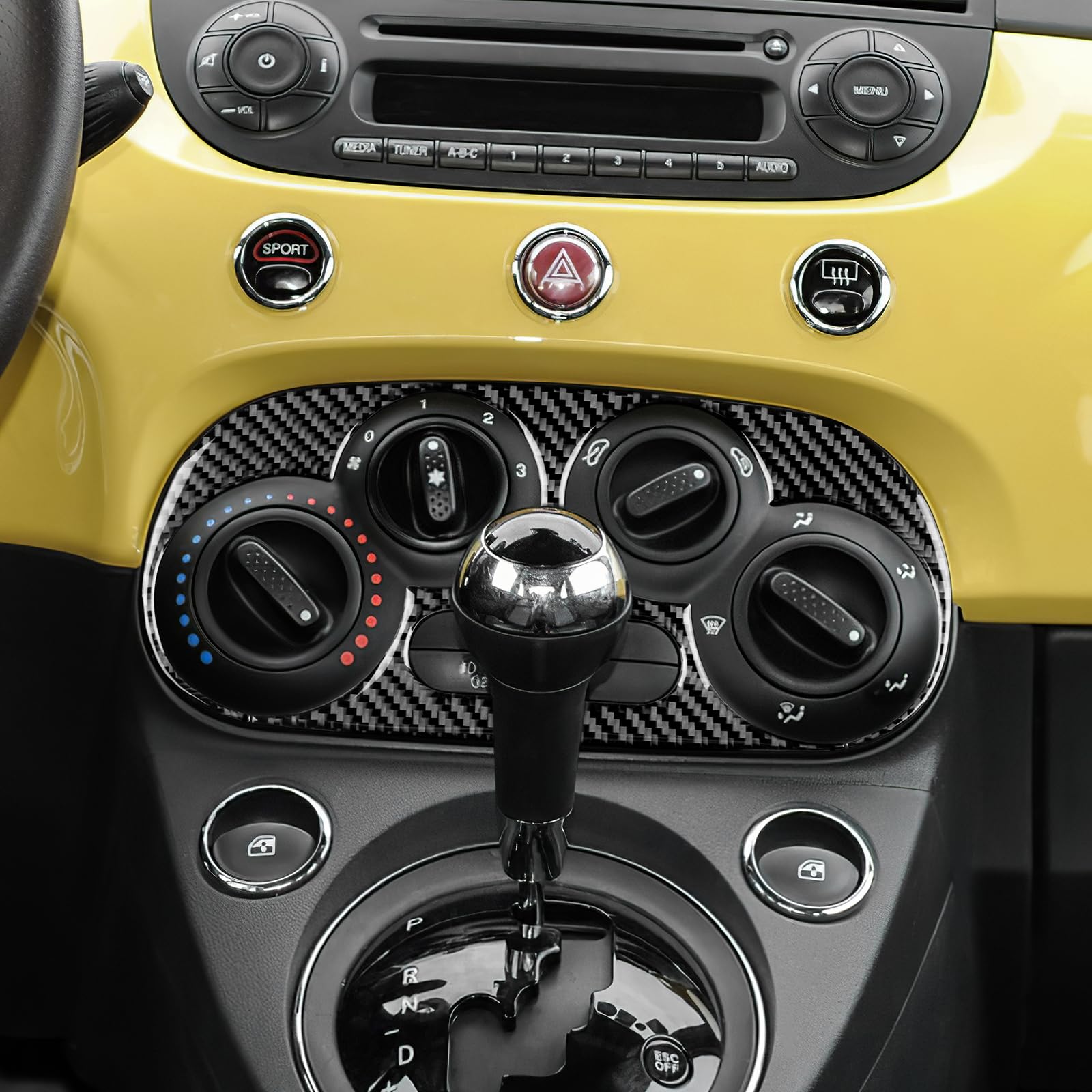 KUNGKIC Per Fiat 500 2008-2023 Abarth 595 2012-2023 Car Central Control AC Panel Pannello di controllo in fibra di carbonio Sticker Decorativi Accessori interni regalo, Nero, stile A