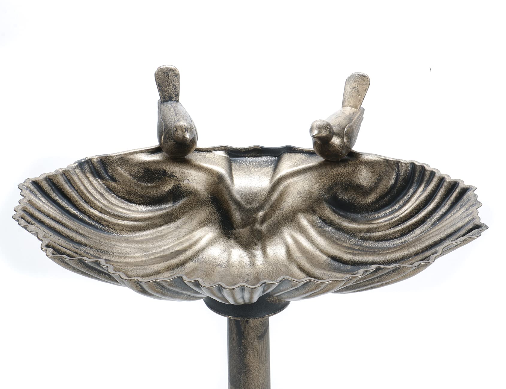Garten Vogeltränke muschelförmig mit 2 Deko-Vögeln, Vogelbad im Retro-Design, Kunststoff, 3 Heringe für festen Stand, bronzefarben, (BxH) ca. 49 x 79 cm