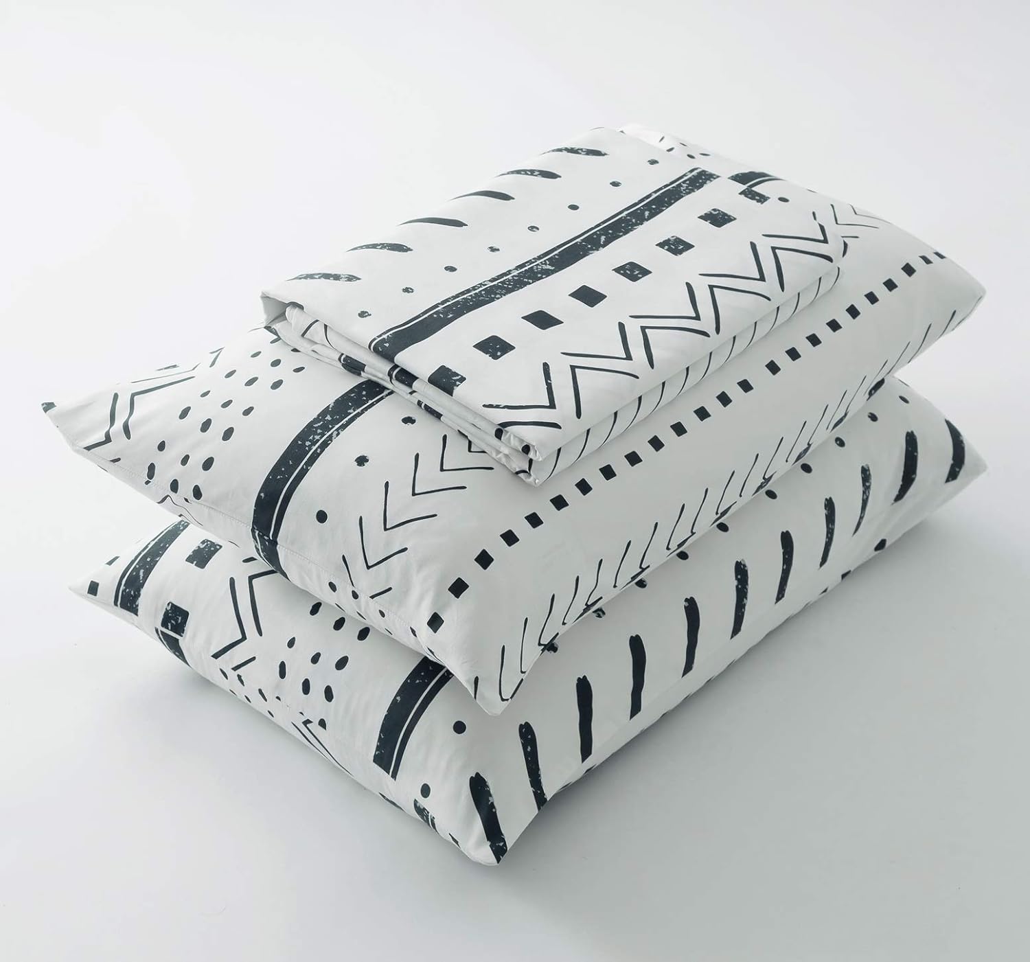 SUSYBAO White Aztec Duvet Cover King 100% Cotton 3 Pcs Set 1 Vintage Tribal Boho Duvet Cover with Zipper Ties 2 Pillowcases Southwestern Bohemian Black Geometric Bedding Set Soft
