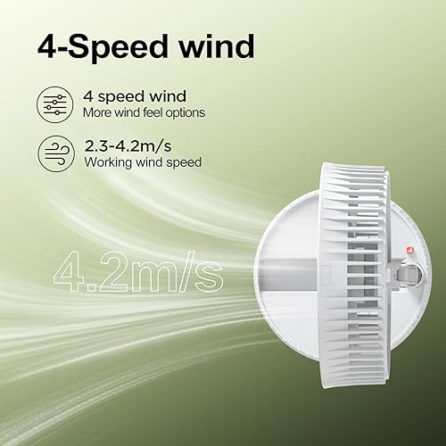 Miniatura 7 de Ventilador recargable plegable portátil Altura ajustable de 4000 mAh USB-C funciona con pilas, ventilador pequeño silencioso de 4 velocidades para