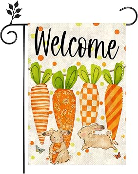 Easter Garden Flag Carrots Bunny 12x18 Inch Double Sided Outdoor Easter Decorations for Home Holiday Yard Flag