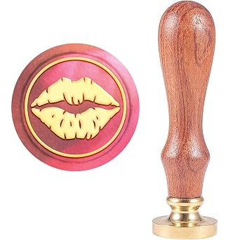 CRASPIRE Lip Kiss Wax Seal Stamp 25mm Wedding Sealing Wax Stamps Vintage Removable Brass Sealing Head Wood Handle with Wooden Handle for Valentines Day Anniversary Envelope Invitations Gift