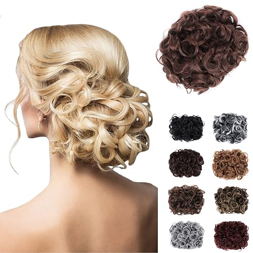 Miniatura 20 de Elaine Peines de moño desordenado, extensión de moño rizado, extensión de moño grueso, con clip, coleteros para mujer (marrón oscuro, #98)