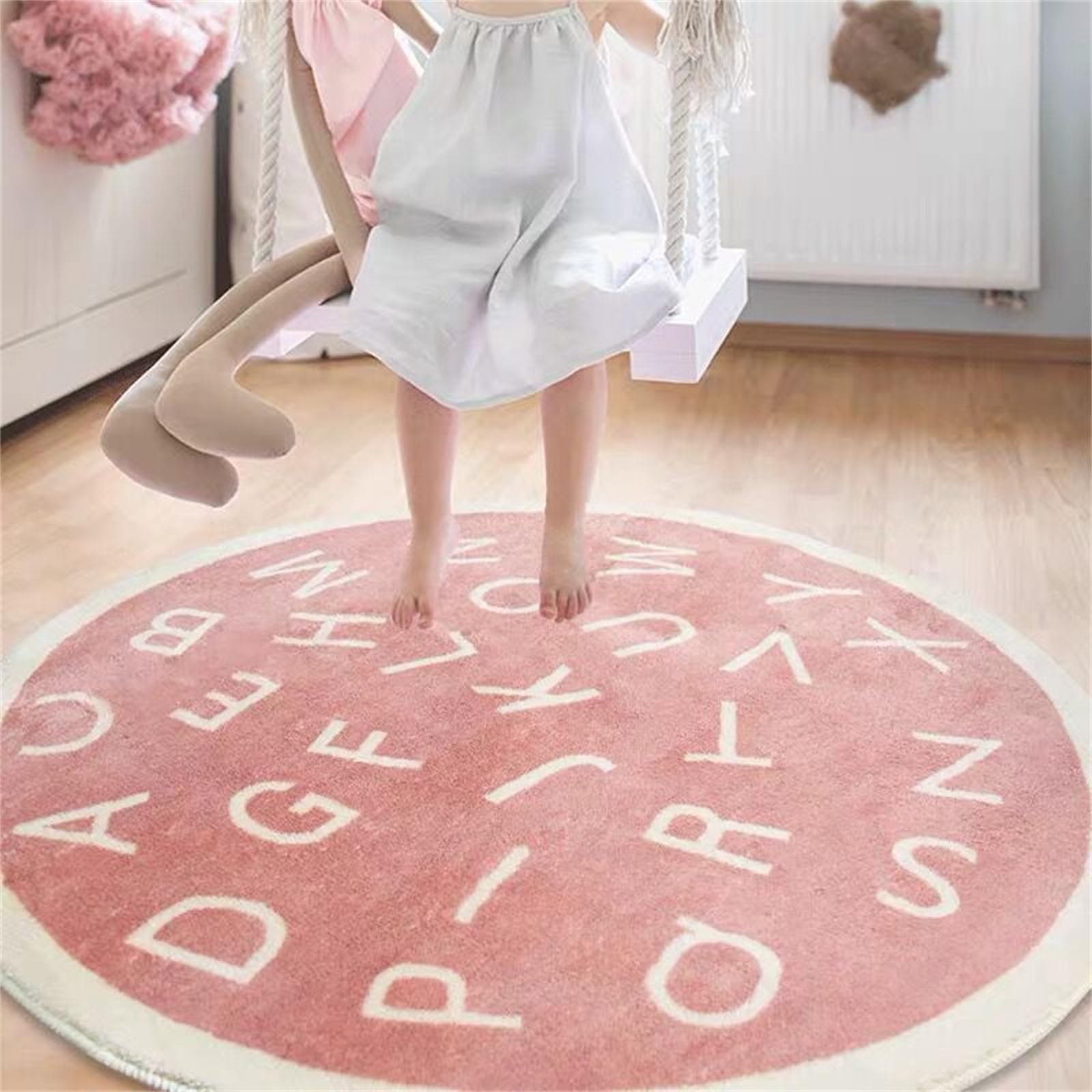 Nursery Rug ABC Alphabet Round Rug For Kids Soft Plush Baby Baby Mat