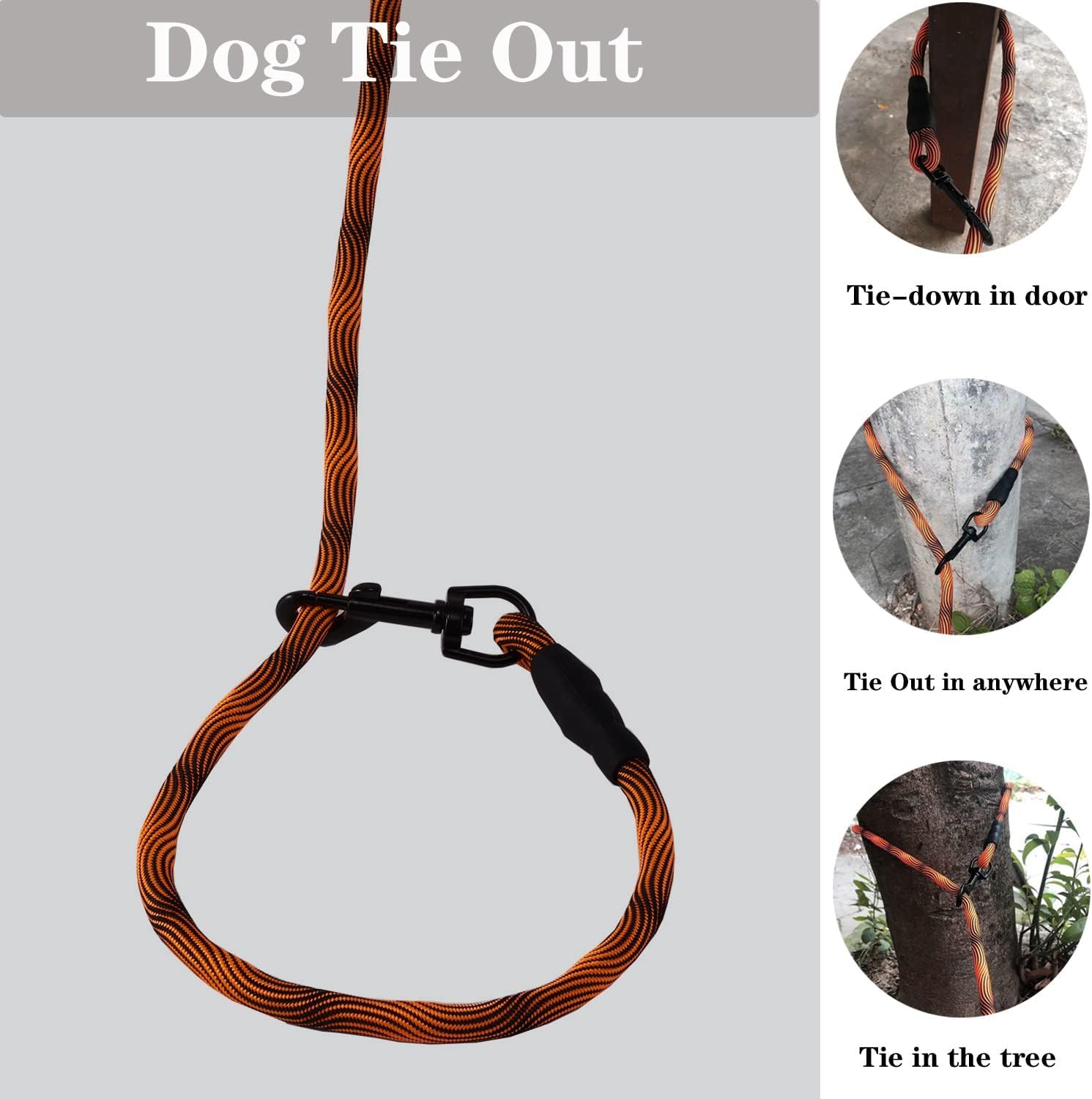 Tie-Out Check Cord Long Dog Leash, 16FT/30FT/50FT Recall Dog Training Rope Leash, Heavy Duty Dog Lead for Large Medium Small Dogs Playing, Camping, or Backyard