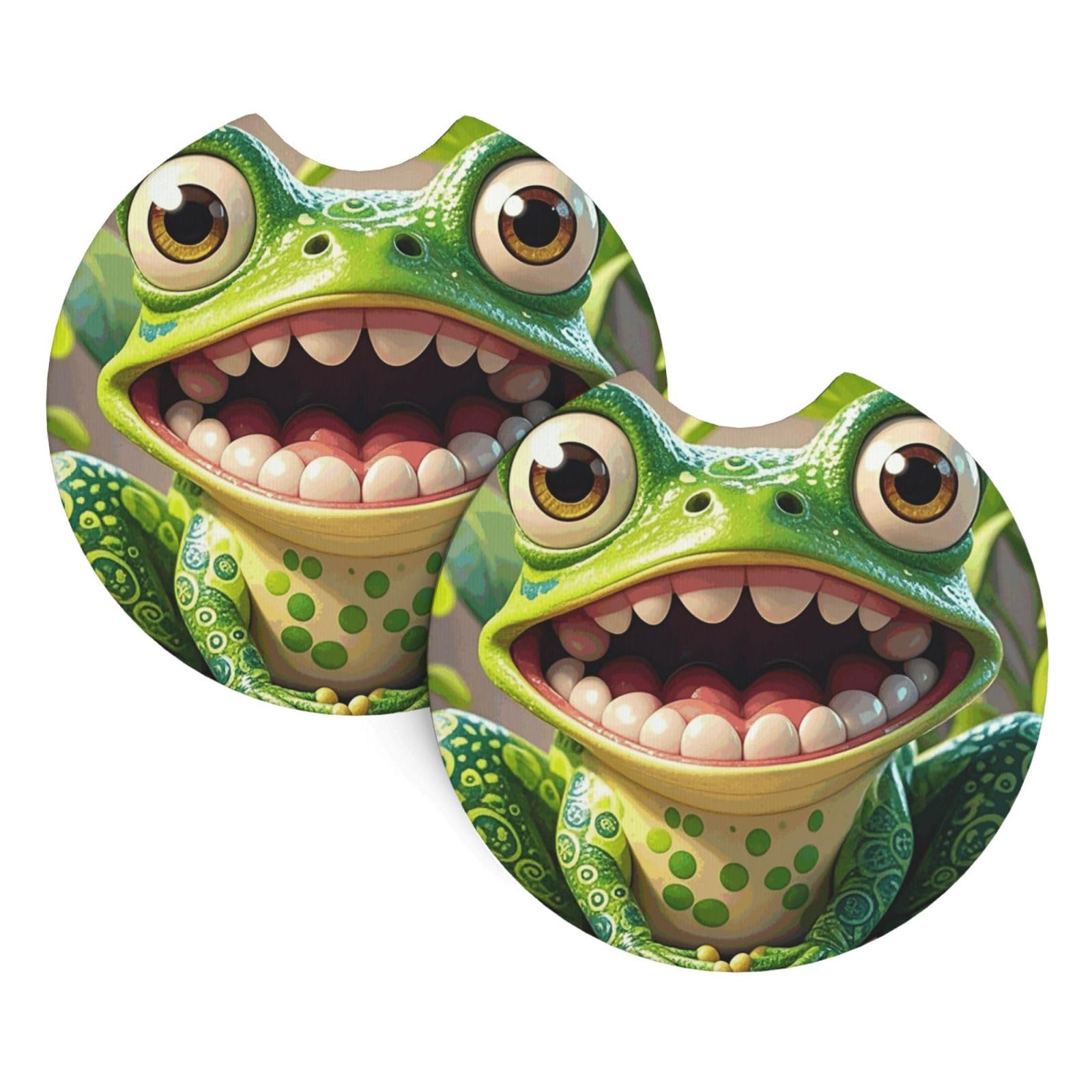2 Pack Car Coaster for Cup Holders Frog with Mouth Open Cartoon Car Cup Coaster 2.7" Neoprene Non-Slip Automotive Cup Mat Universal Auto Car Interior Accessories for Women Men Cup Pad