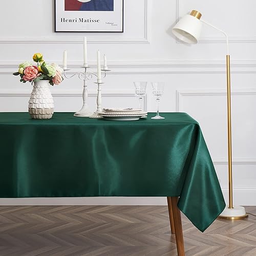 Miniatura 10 de Paquete de 1 mantel de satén negro, mantel rectangular de 58 x 102 pulgadas, mantel de satén de tela suave, mantel de seda de lujo para fiestas,