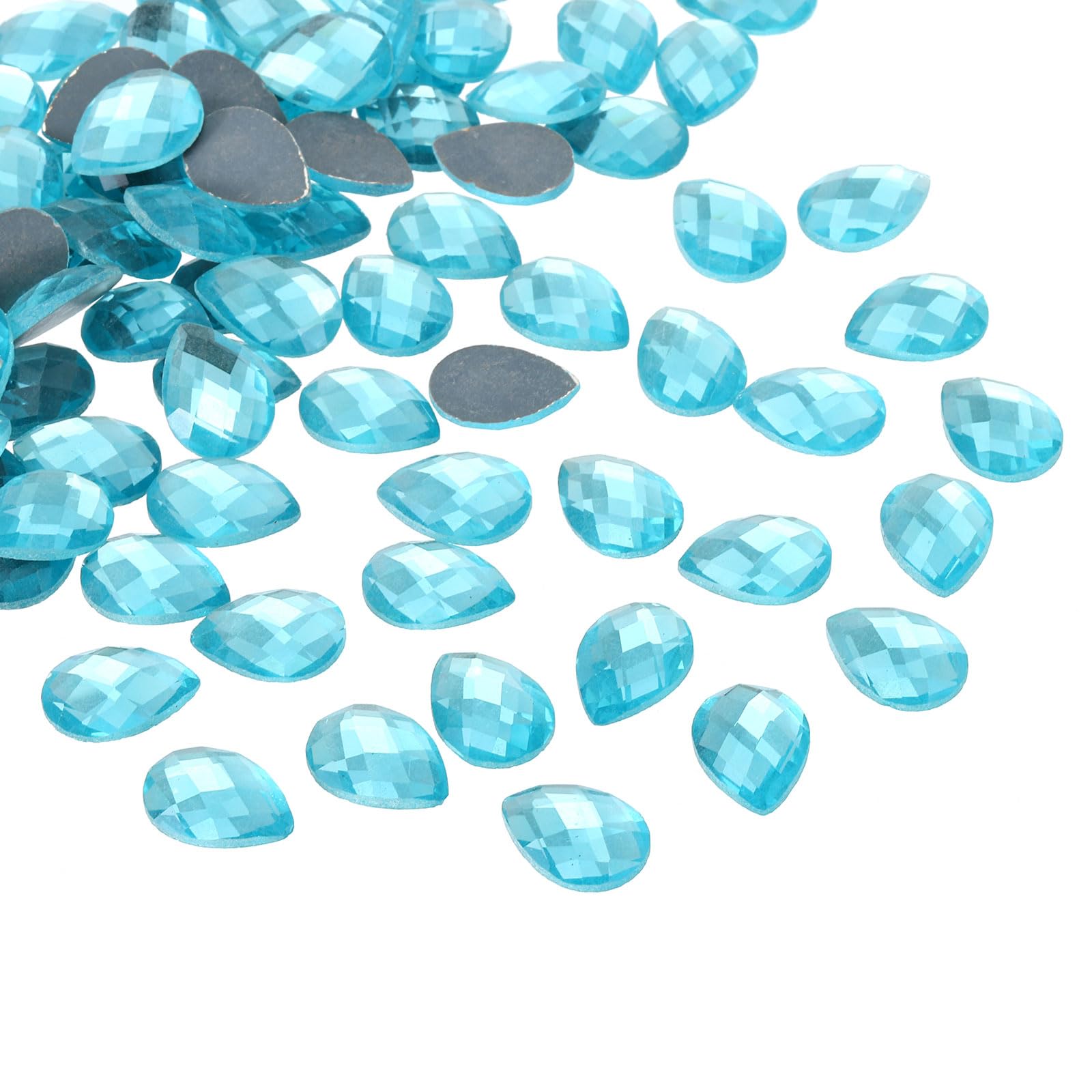 PATIKIL Acrylic Teardrop Gems, 100 Pcs 18x13mm Flat Back Teardrop Rhinestones Plastic Gems for Jewelry Making DIY Craft Light Blue