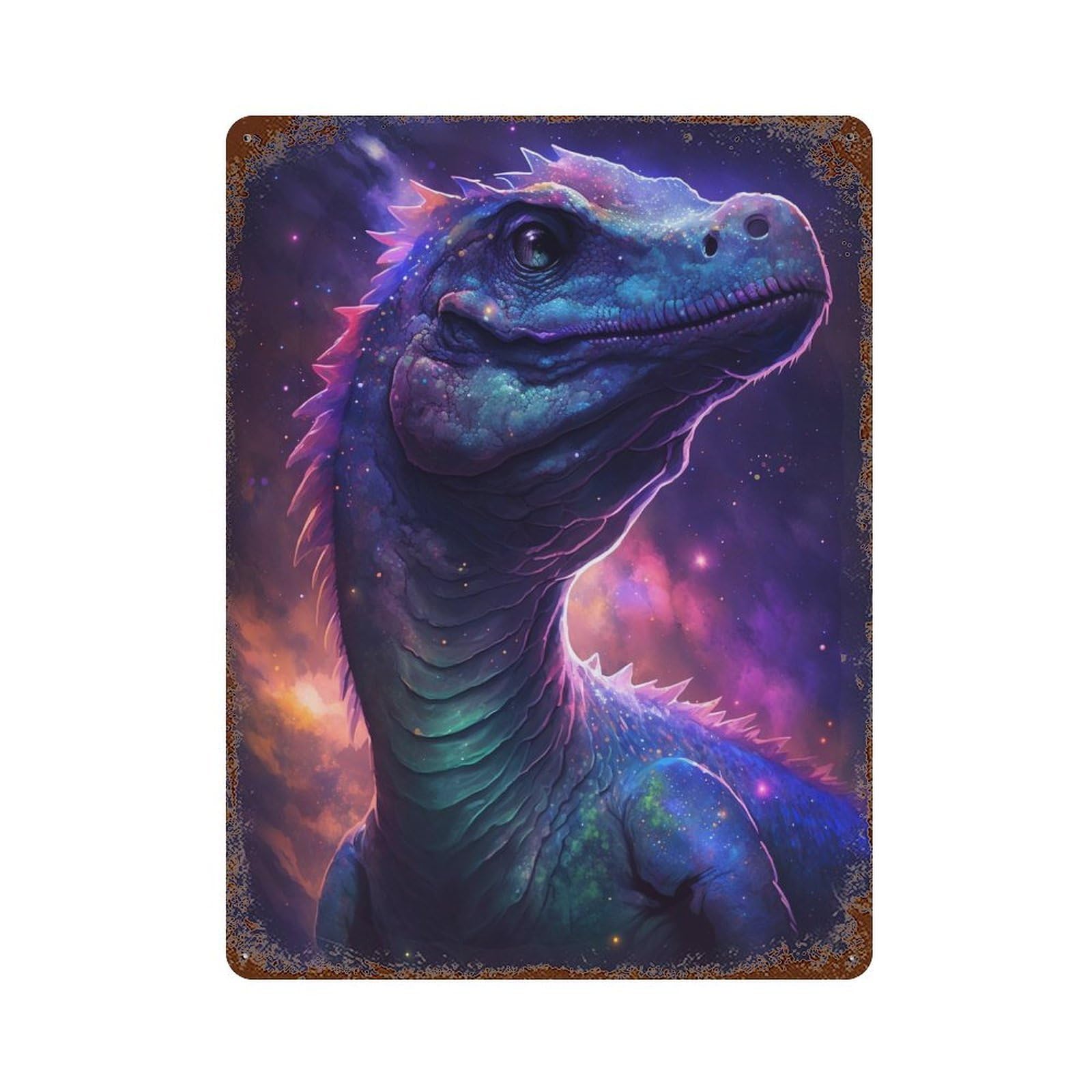 Cosmic Dinosaur Art Print-2 15.7"x11.8" Decorative Tin Sign, Retro Wall Decor for Garage, Bar And Workshop Decor