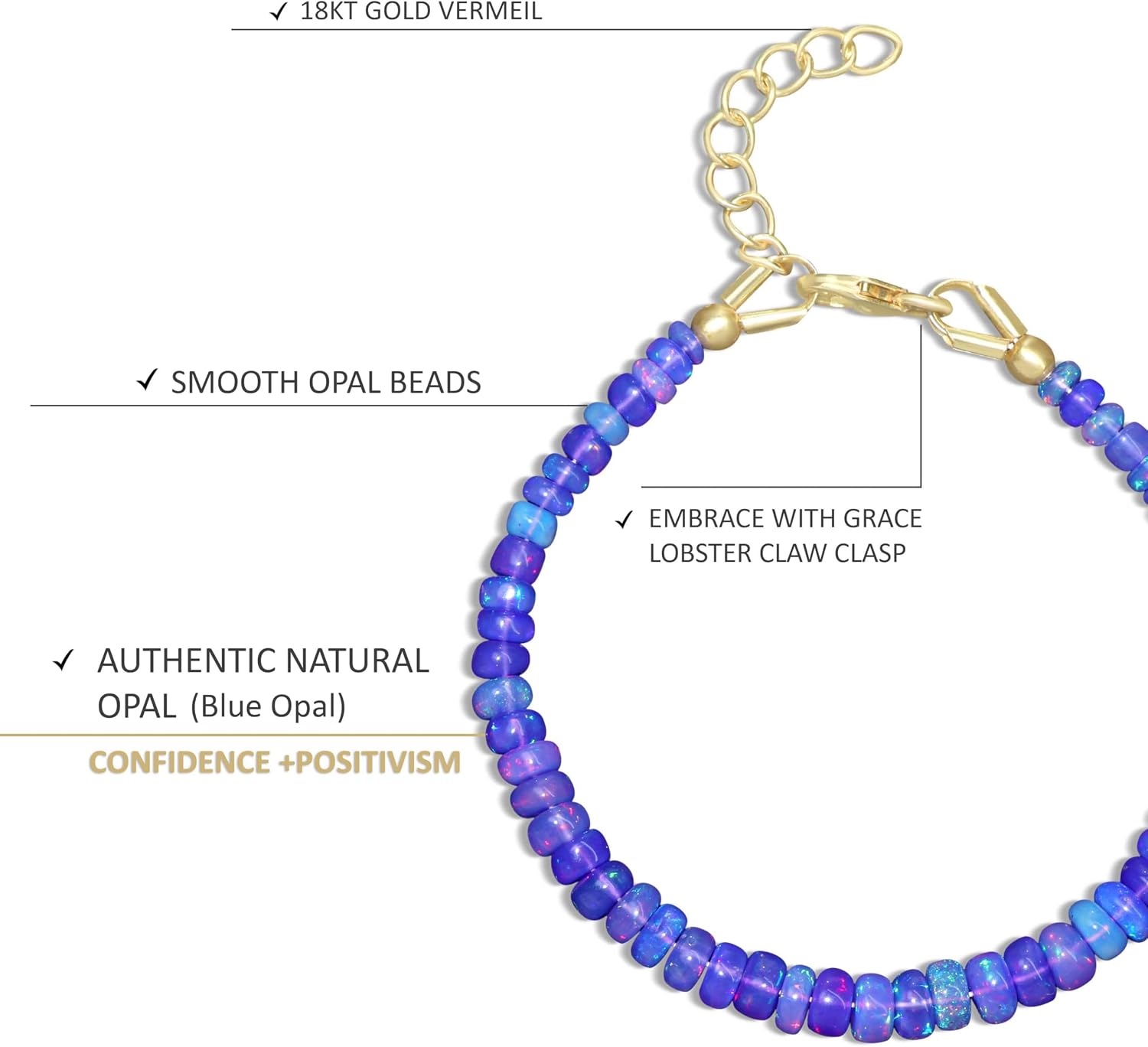 GOODSTONE JEWELS Beaded Bracelet for Women in Gold Plated 925 Sterling Silver Natural Opal, Emerald, Ruby & Moonstone Birthstone Jewelry Wedding|Anniversary|Engagement Gift for Her (Size - 7 Inches)